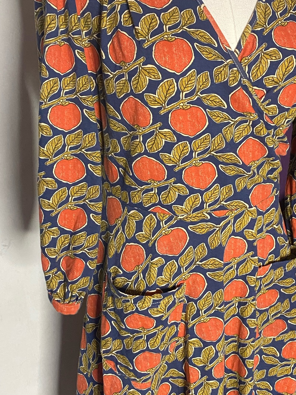 Effie’s Heart Persimmon Fruit Print Wrap Dress Size L NWOT